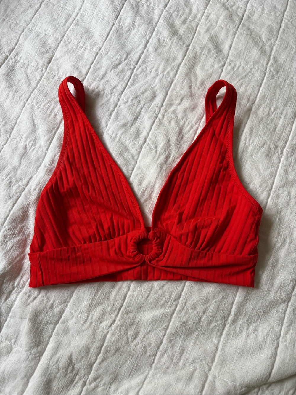 Aerie Red Scoop V Neck Bikini Top Summer Ribbed